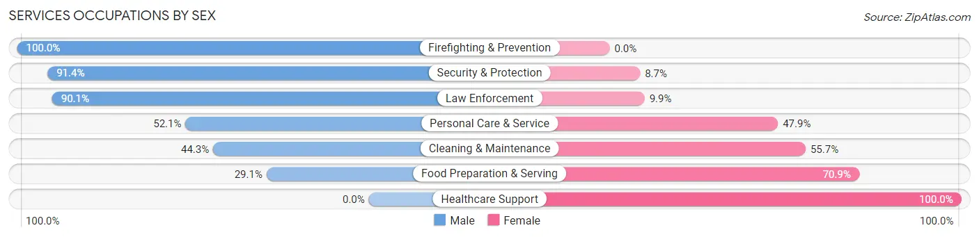 Services Occupations by Sex in Zip Code 28657