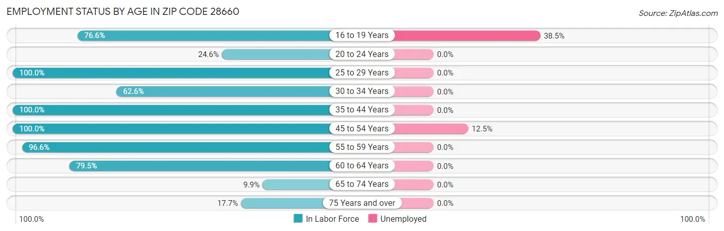 Employment Status by Age in Zip Code 28660