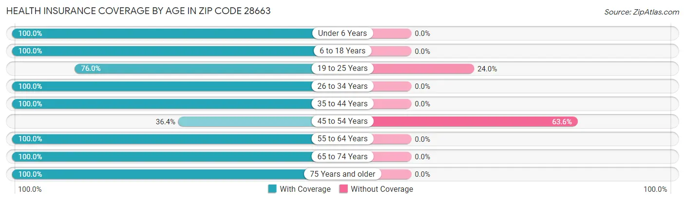 Health Insurance Coverage by Age in Zip Code 28663