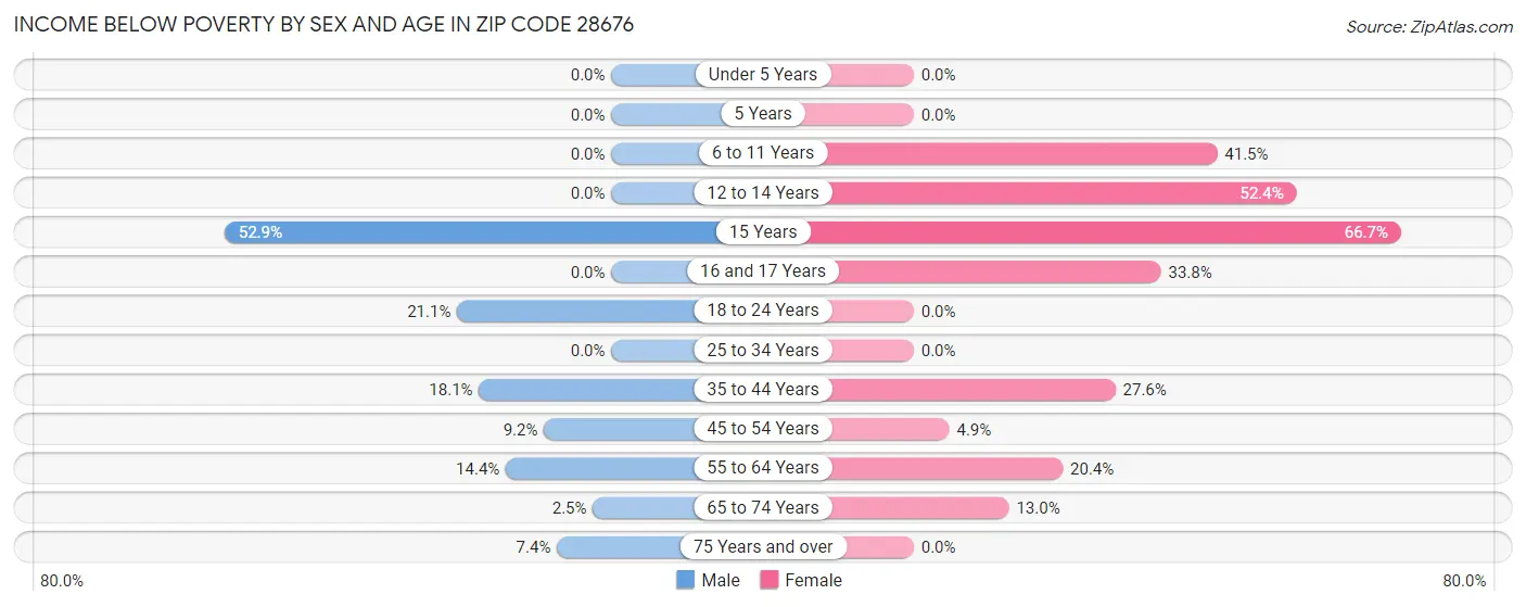 Income Below Poverty by Sex and Age in Zip Code 28676