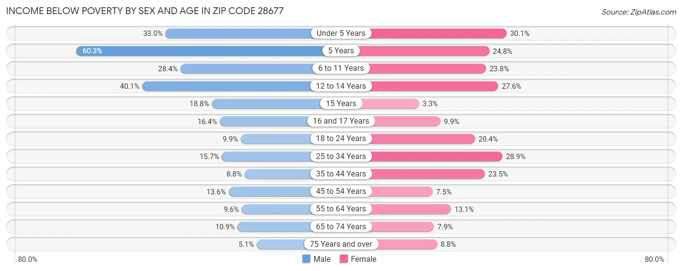 Income Below Poverty by Sex and Age in Zip Code 28677