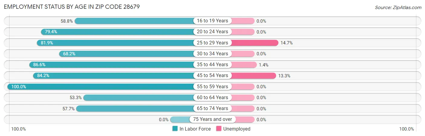 Employment Status by Age in Zip Code 28679