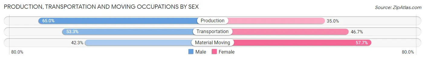 Production, Transportation and Moving Occupations by Sex in Zip Code 28683