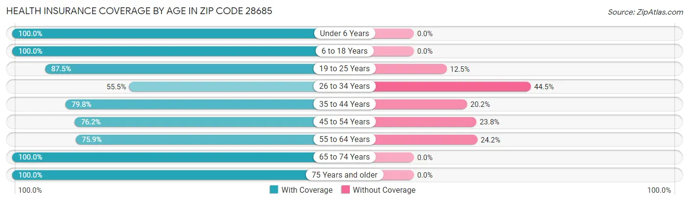 Health Insurance Coverage by Age in Zip Code 28685