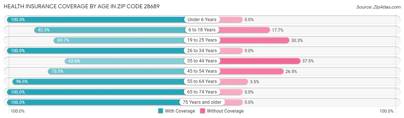 Health Insurance Coverage by Age in Zip Code 28689