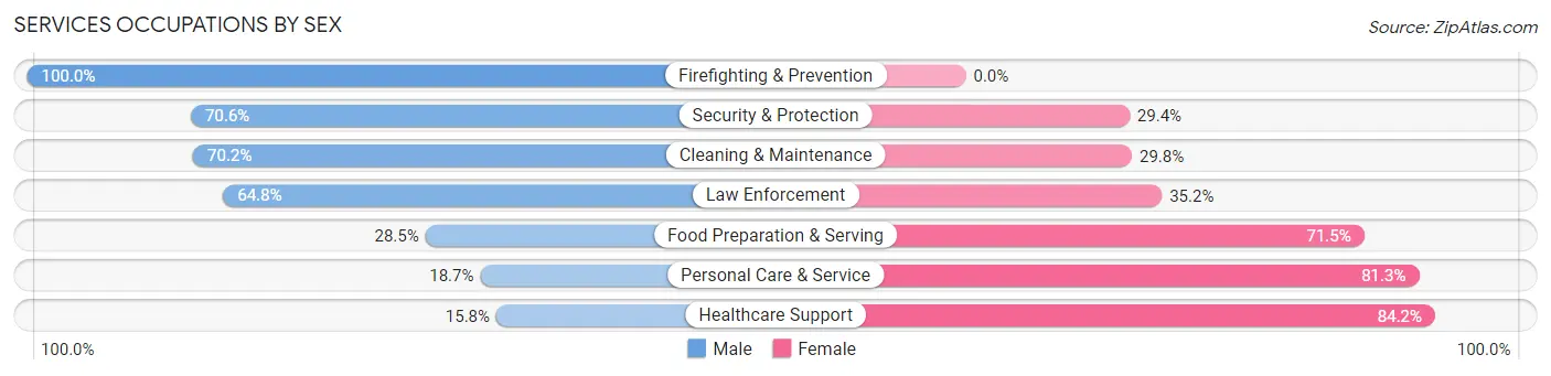 Services Occupations by Sex in Zip Code 28697