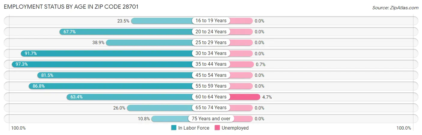 Employment Status by Age in Zip Code 28701