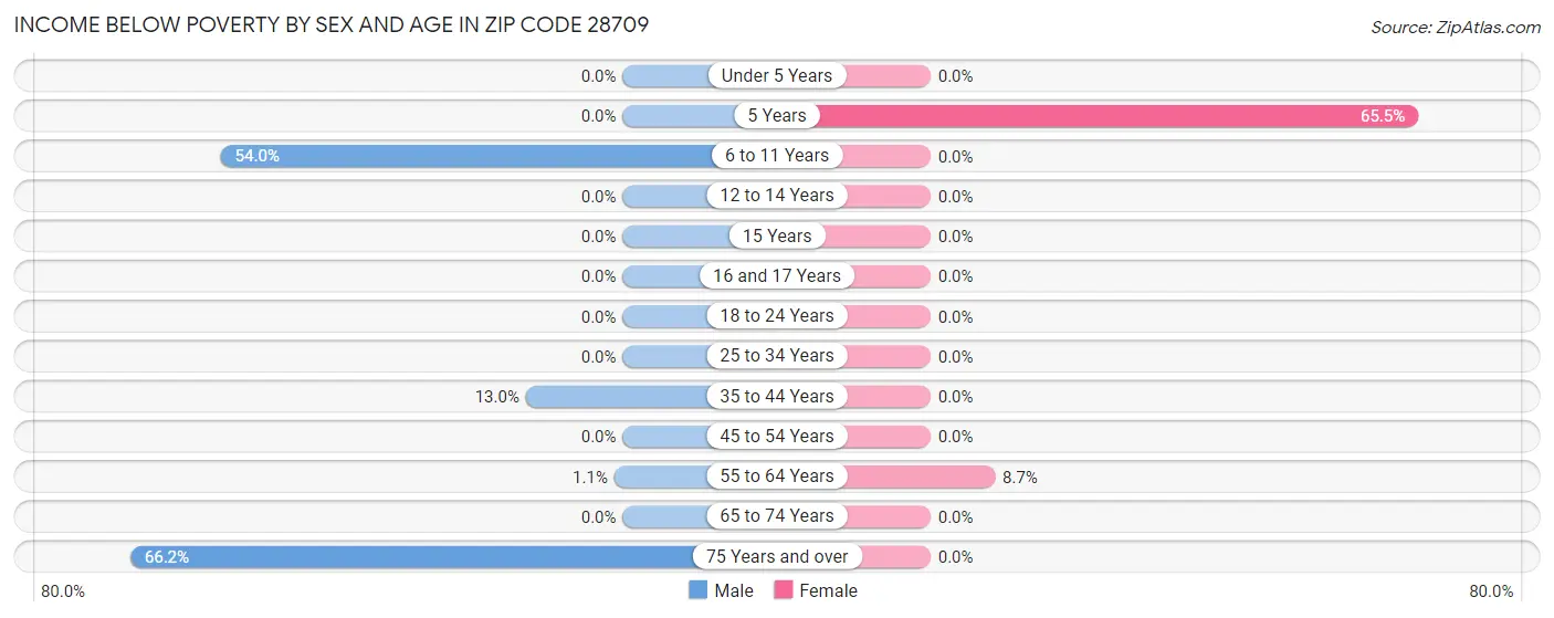 Income Below Poverty by Sex and Age in Zip Code 28709
