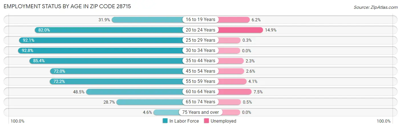 Employment Status by Age in Zip Code 28715