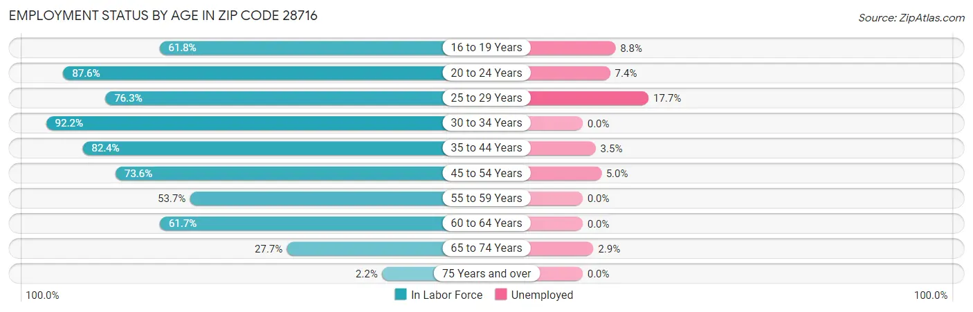 Employment Status by Age in Zip Code 28716