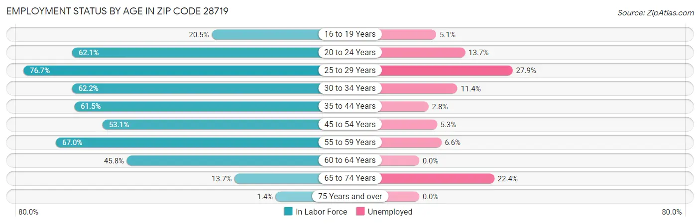 Employment Status by Age in Zip Code 28719