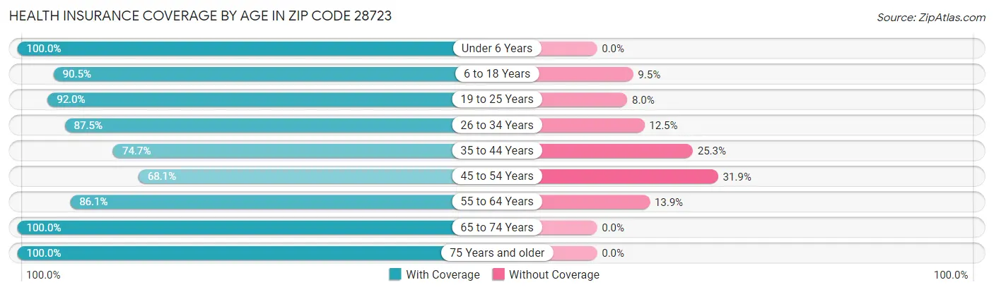 Health Insurance Coverage by Age in Zip Code 28723
