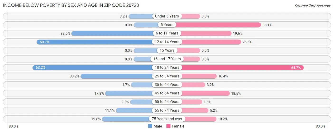 Income Below Poverty by Sex and Age in Zip Code 28723