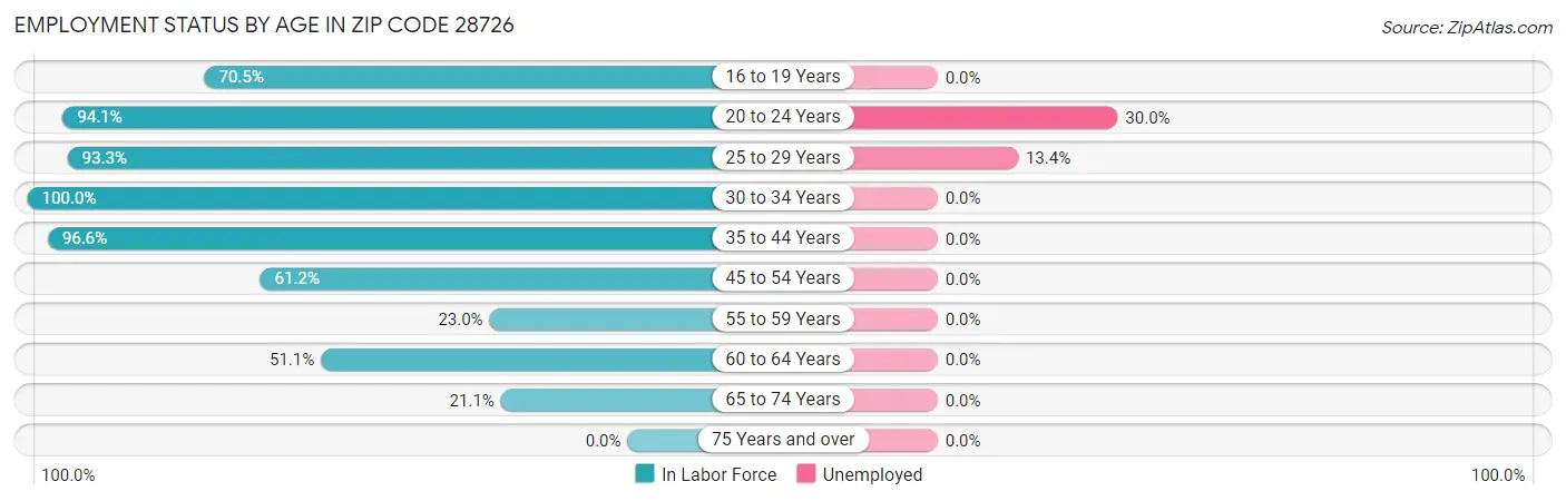 Employment Status by Age in Zip Code 28726