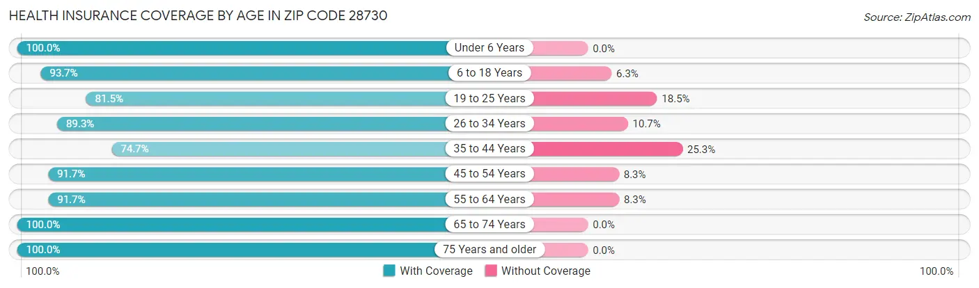 Health Insurance Coverage by Age in Zip Code 28730