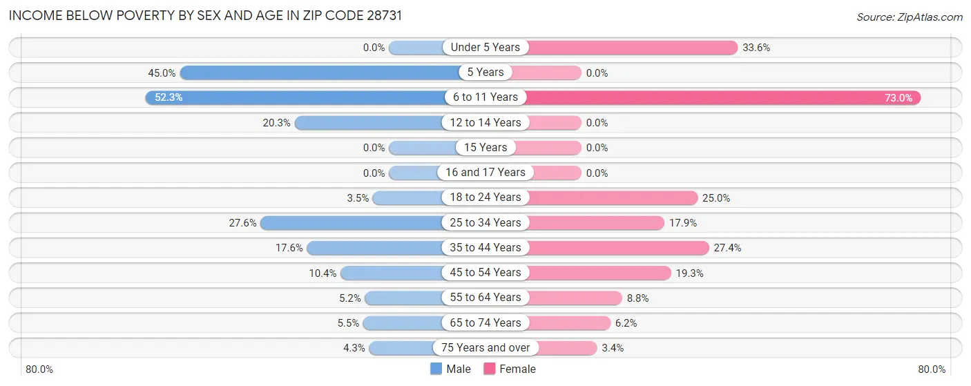Income Below Poverty by Sex and Age in Zip Code 28731