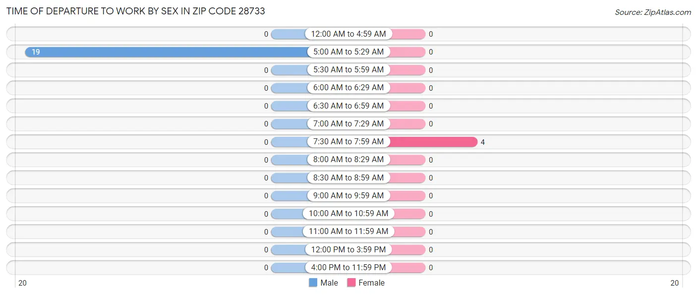 Time of Departure to Work by Sex in Zip Code 28733