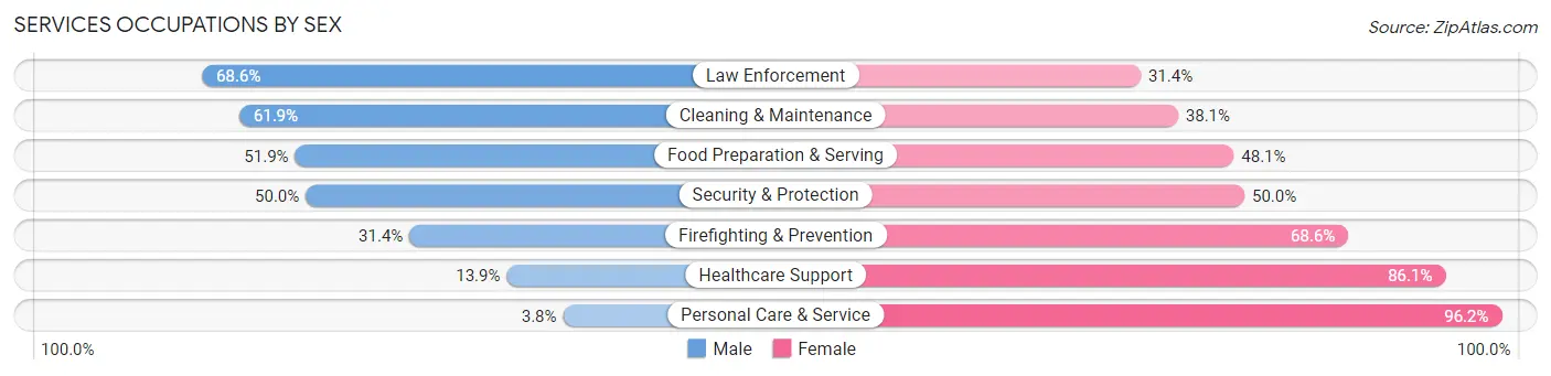 Services Occupations by Sex in Zip Code 28739