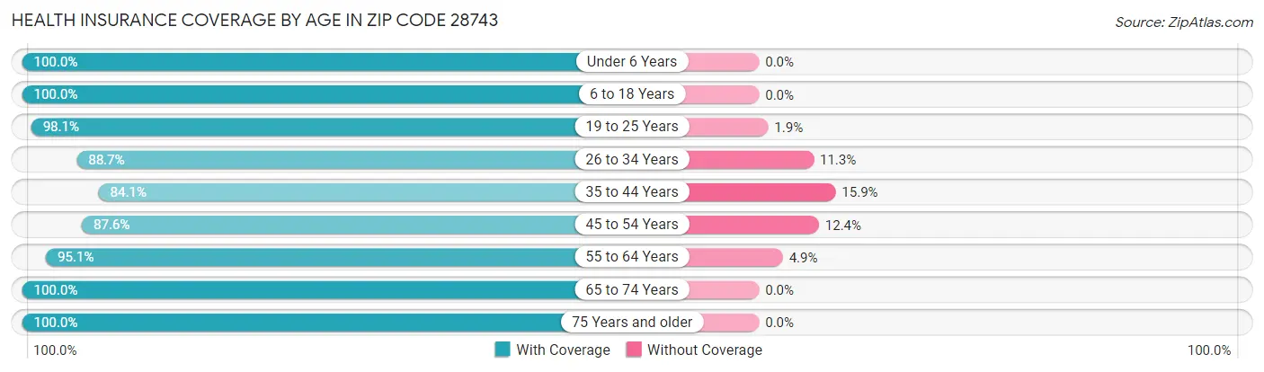 Health Insurance Coverage by Age in Zip Code 28743