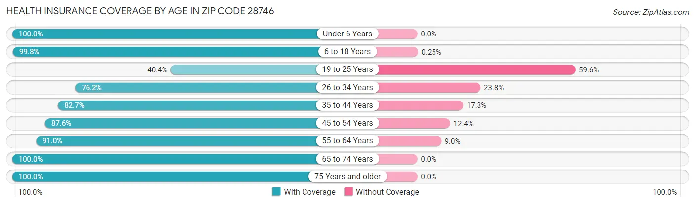 Health Insurance Coverage by Age in Zip Code 28746