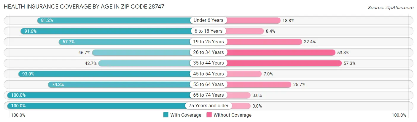 Health Insurance Coverage by Age in Zip Code 28747
