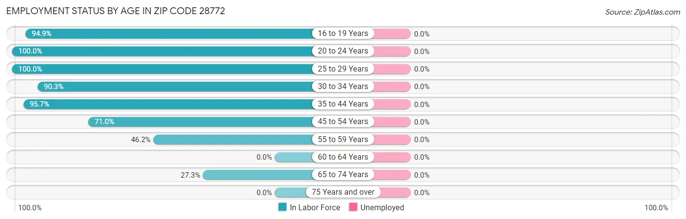 Employment Status by Age in Zip Code 28772