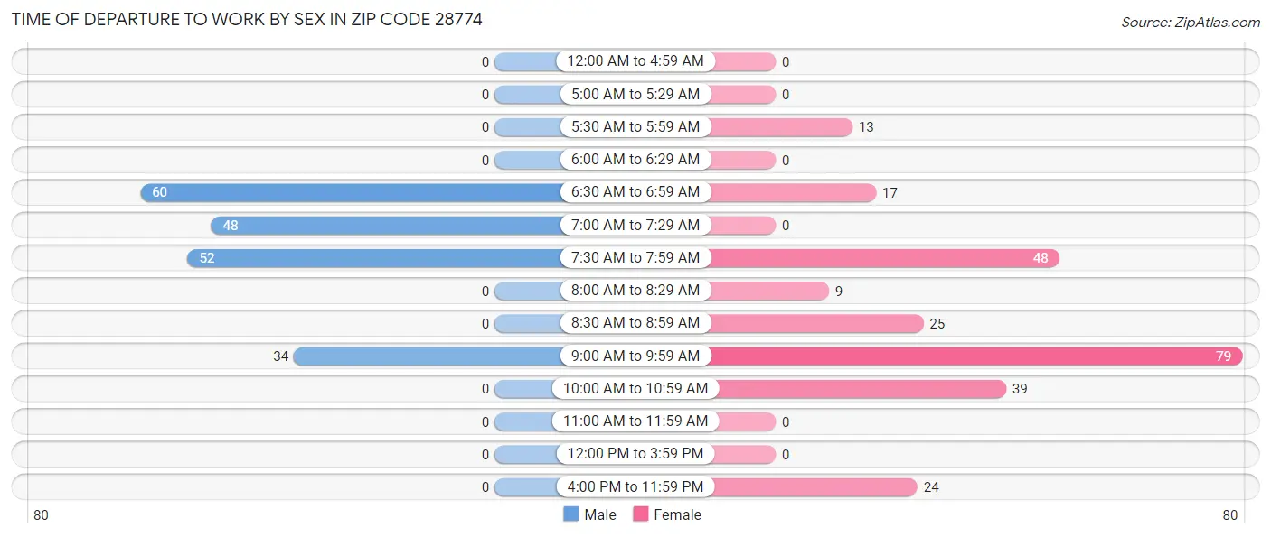 Time of Departure to Work by Sex in Zip Code 28774