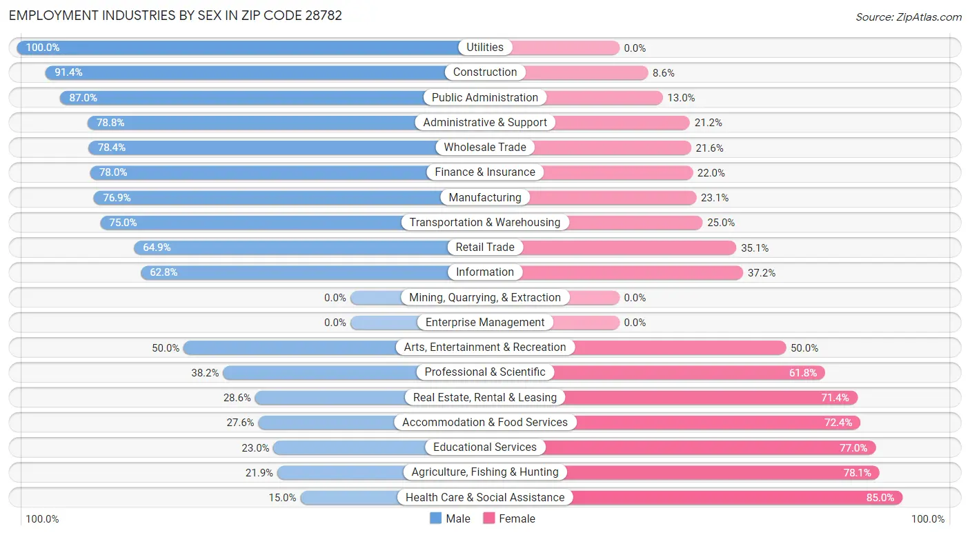 Employment Industries by Sex in Zip Code 28782