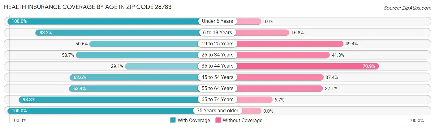 Health Insurance Coverage by Age in Zip Code 28783