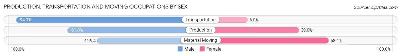 Production, Transportation and Moving Occupations by Sex in Zip Code 28785