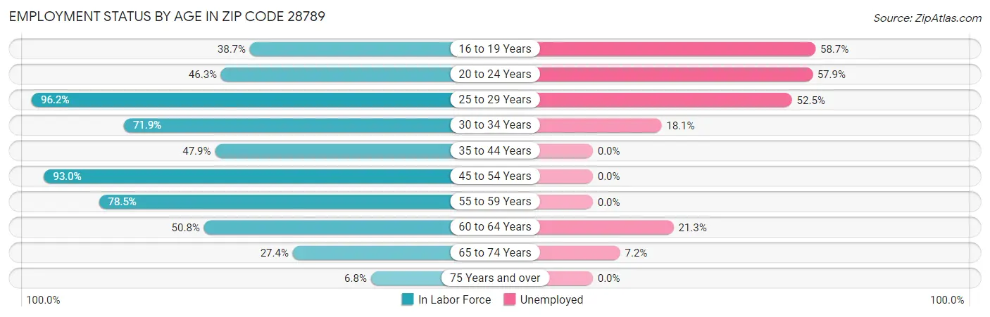 Employment Status by Age in Zip Code 28789