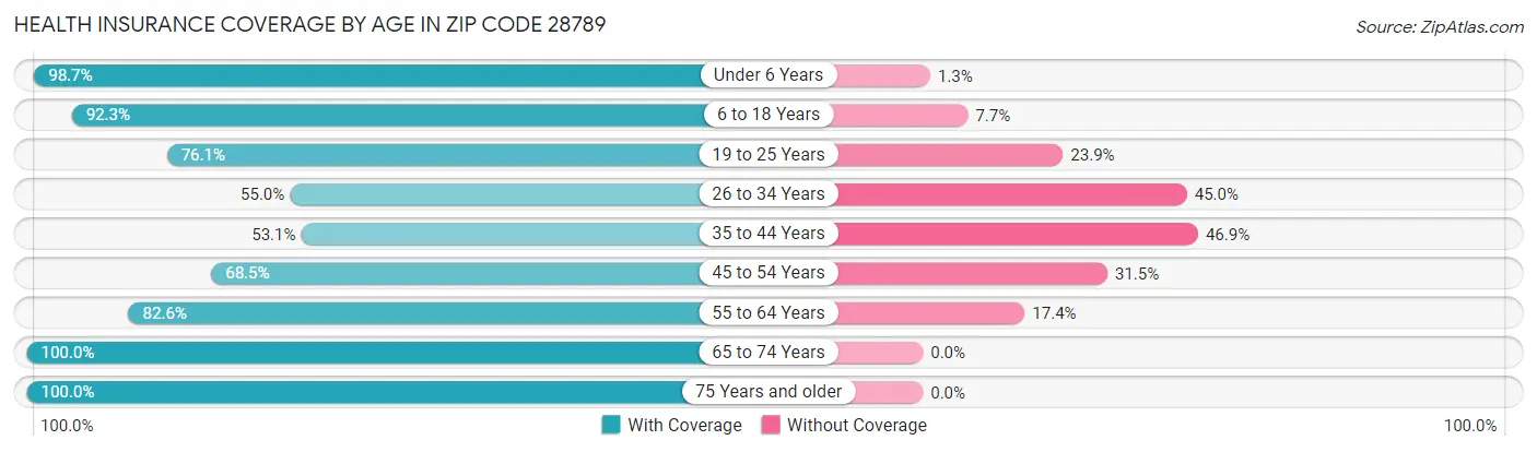 Health Insurance Coverage by Age in Zip Code 28789