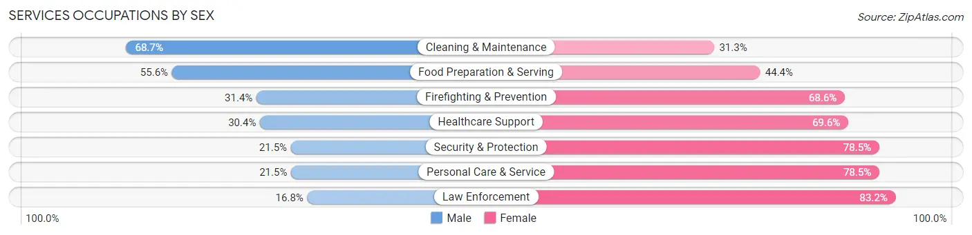 Services Occupations by Sex in Zip Code 28803