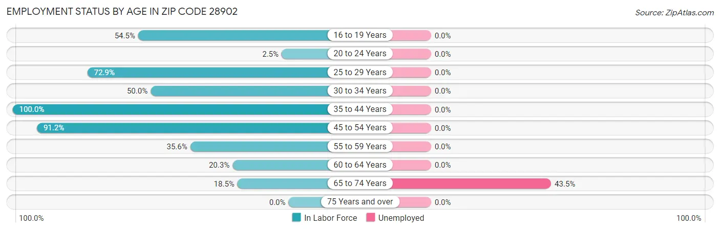 Employment Status by Age in Zip Code 28902