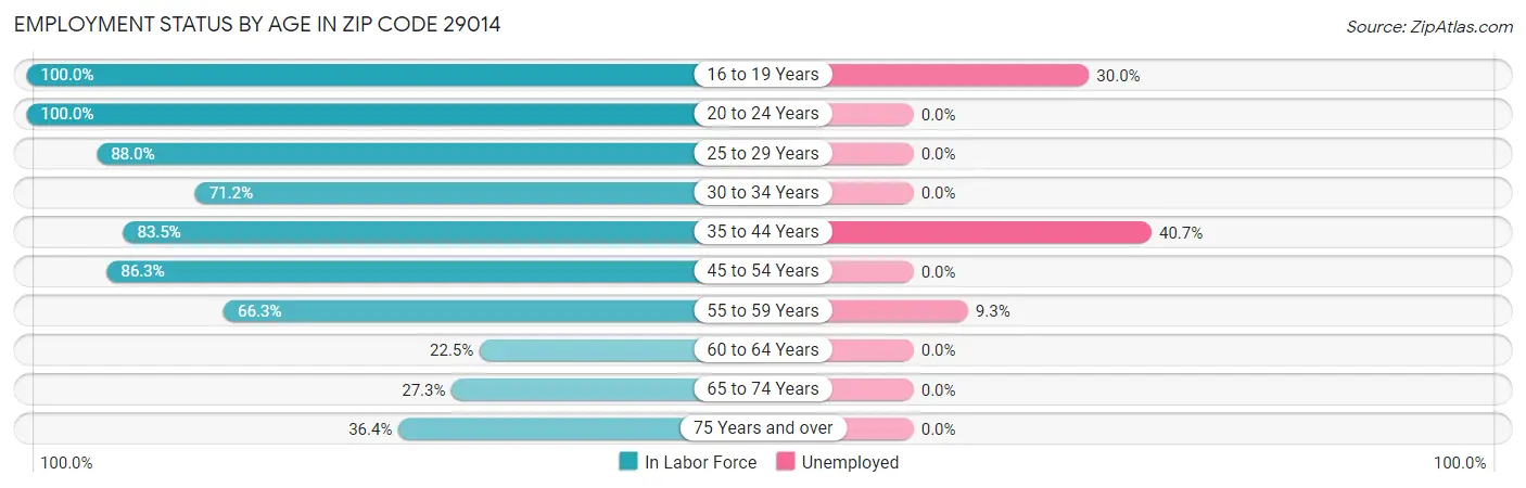 Employment Status by Age in Zip Code 29014