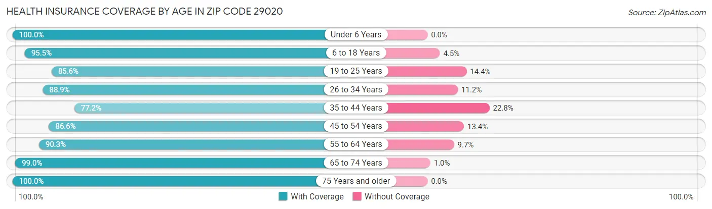 Health Insurance Coverage by Age in Zip Code 29020