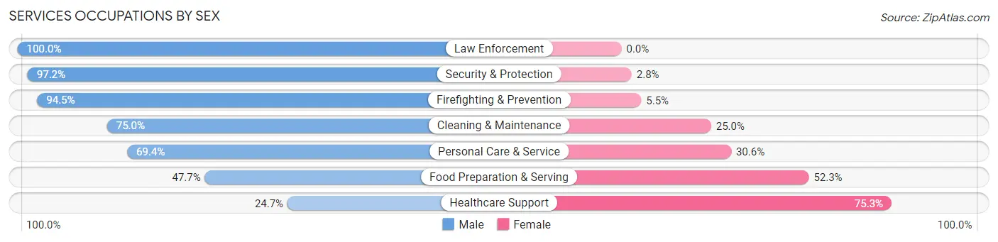 Services Occupations by Sex in Zip Code 29020