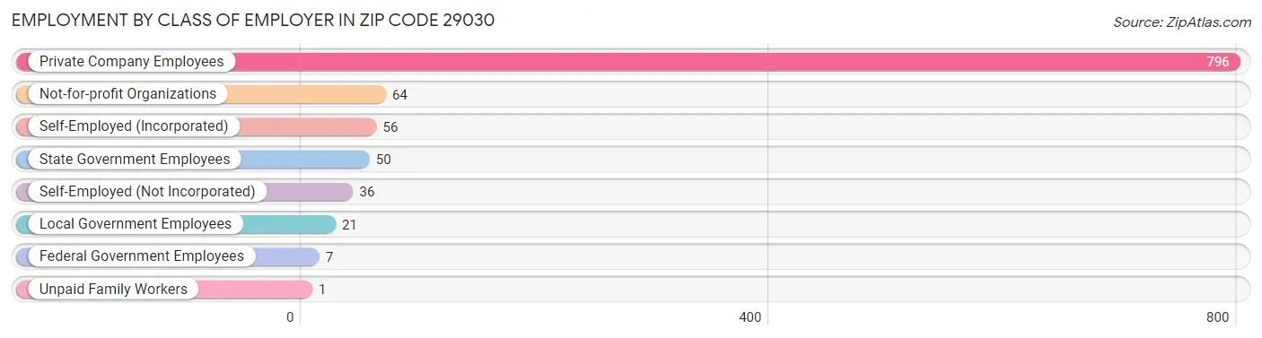 Employment by Class of Employer in Zip Code 29030