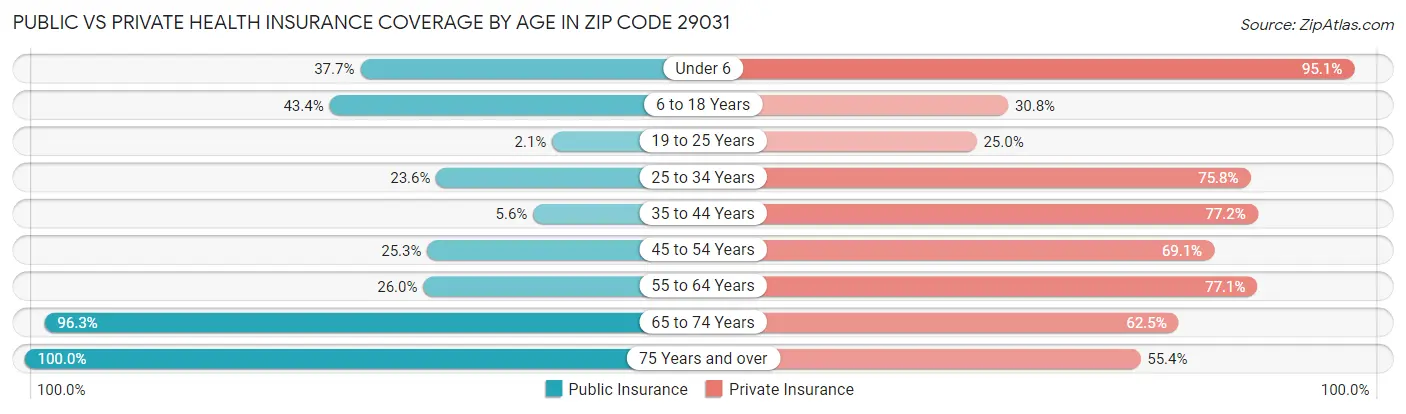Public vs Private Health Insurance Coverage by Age in Zip Code 29031