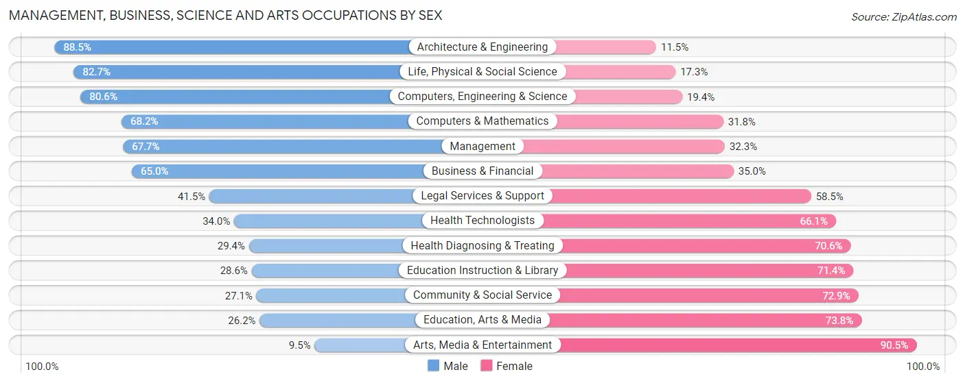 Management, Business, Science and Arts Occupations by Sex in Zip Code 29036