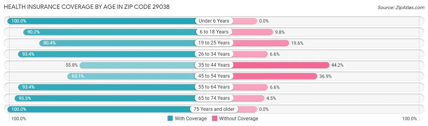 Health Insurance Coverage by Age in Zip Code 29038