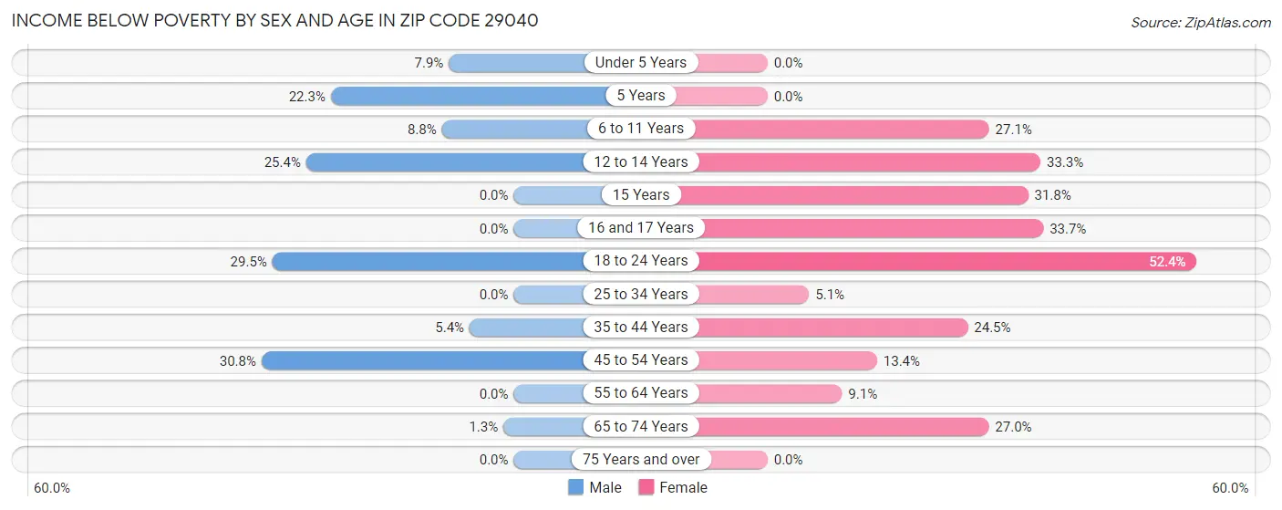 Income Below Poverty by Sex and Age in Zip Code 29040