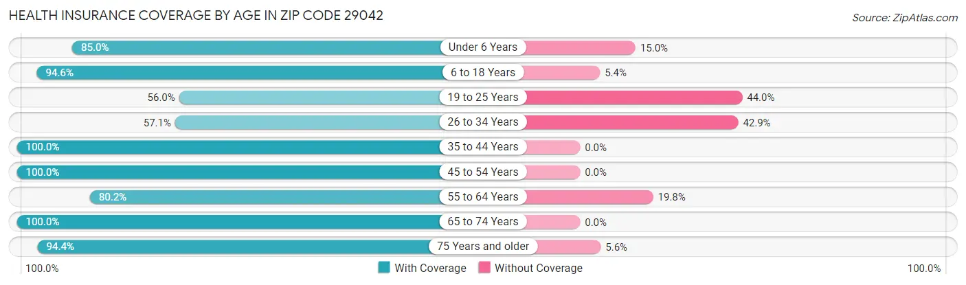 Health Insurance Coverage by Age in Zip Code 29042