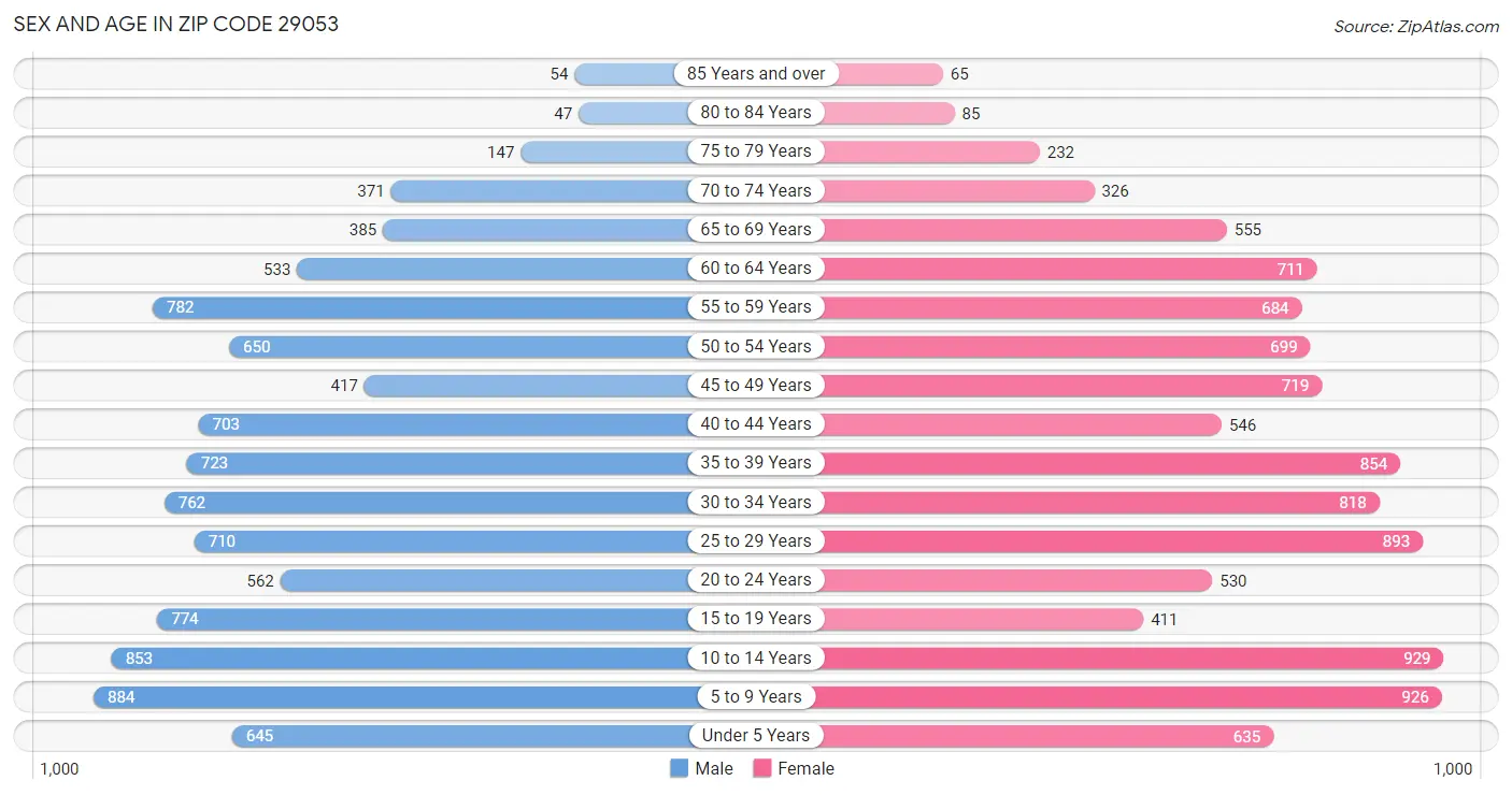 Sex and Age in Zip Code 29053