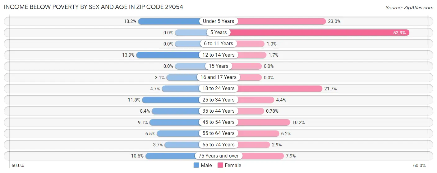Income Below Poverty by Sex and Age in Zip Code 29054