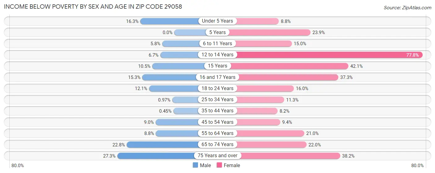Income Below Poverty by Sex and Age in Zip Code 29058