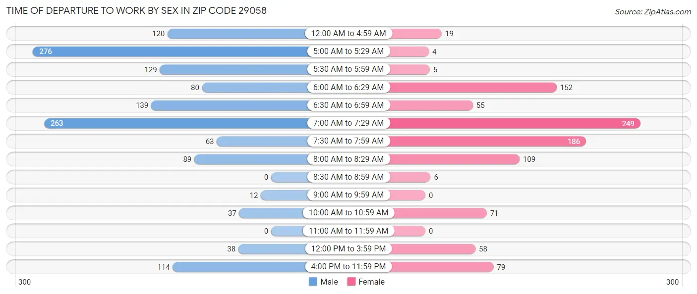 Time of Departure to Work by Sex in Zip Code 29058