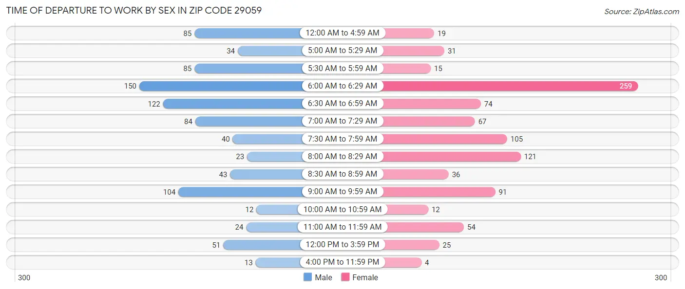 Time of Departure to Work by Sex in Zip Code 29059