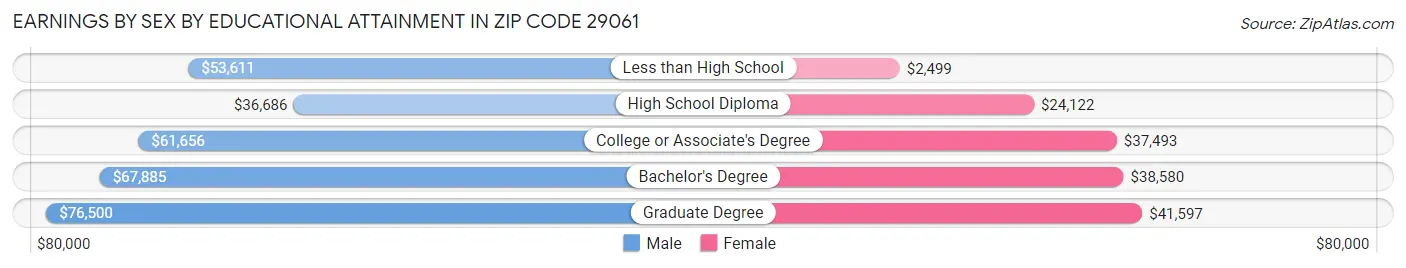 Earnings by Sex by Educational Attainment in Zip Code 29061