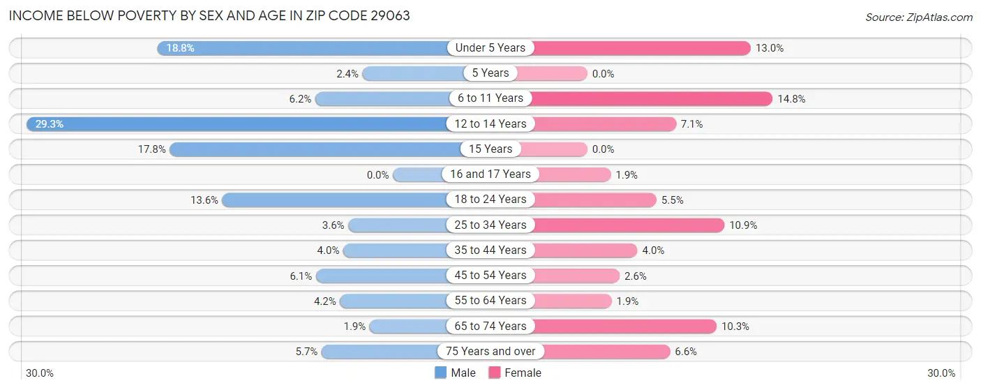 Income Below Poverty by Sex and Age in Zip Code 29063